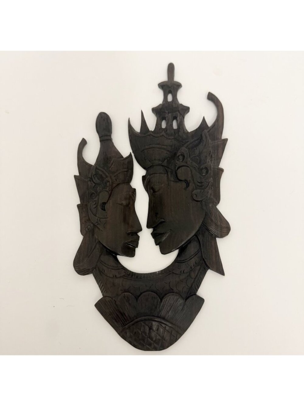 Hand Carved Wood Thai Rama Sita Couple Wall Plaque Asian Temple Decor 11.5”